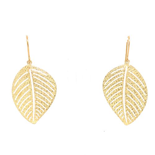 14k Textured Leaf Earrings
