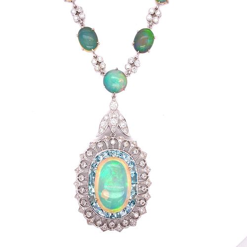 18K Opal Aqua Diamond Pendant