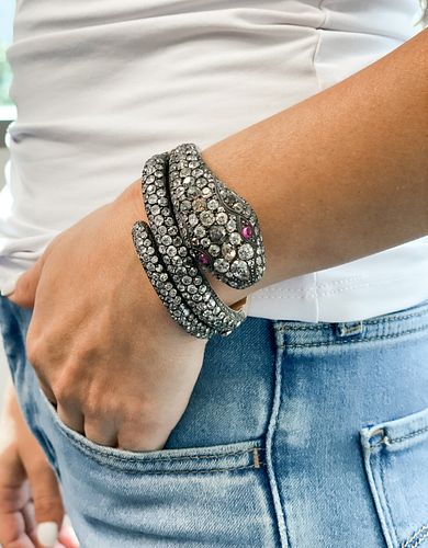 Georgian 18K Silver Snake Diamond Bracelet