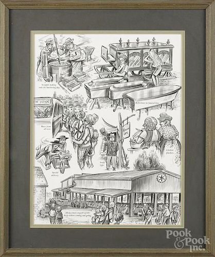 Three ink country festival scenes, signed Gensler, two - 16 1/2'' x 25 1/2'' and 16'' x 12 1/2''.