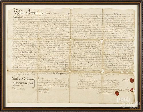Lancaster County, Pennsylvania indenture, dated 1771, 19'' x 25 1/2''.