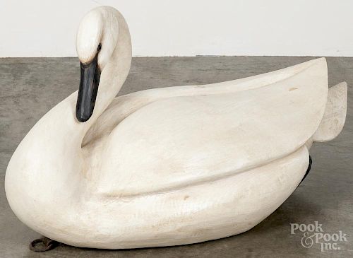 Bob Moreland, carved and painted life-size swan decoy, initialed and dated 03, 36'' l.