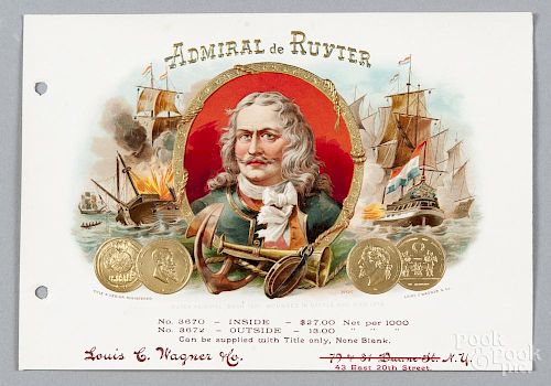 Louis Wagner & Co. cigar box sample label, ca. 1900, Admiral de Ruyier.
