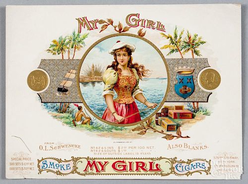 O. L. Schwencke cigar box sample label, ca. 1900, My Girl.