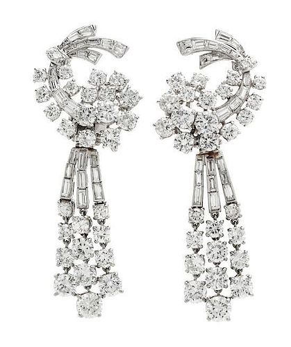 A Pair of Platinum, White Gold and Diamond Convertible Earclips, Van Cleef & Arpels, Circa 1950, 23.00 dwts.
