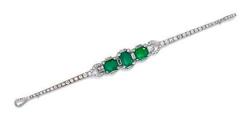 A Fine Platinum, Emerald and Diamond Bracelet, Cartier, 14.50 dwts.