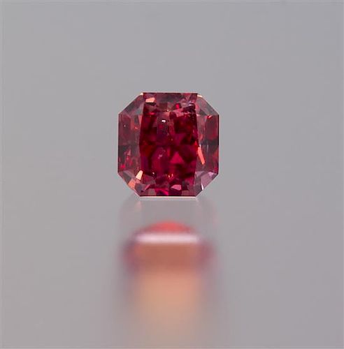 A 0.48 Carat Radiant Cut Fancy Red Diamond,