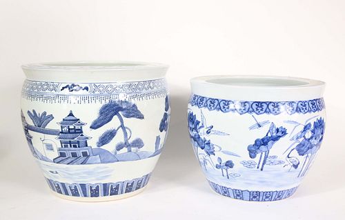 Two Large Chinese Blue and White Planters