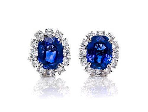 An Important Pair of Platinum, Burmese Sapphire, and Diamond Earclips, M. Gerard, 10.70 dwts.
