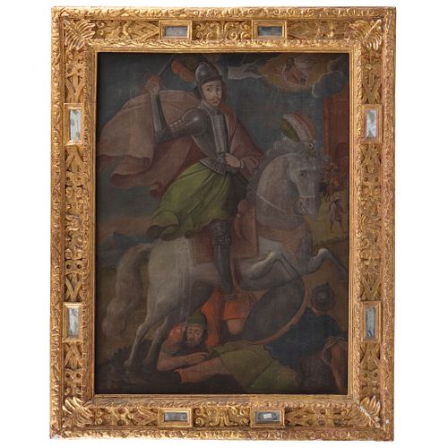 SANTIAGO MATAMOROS MÉXICO, SIGLO XVIII Óleo sobre tela Detalles de conservación 165 x 123 cm | SANTIAGO MATAMOROS MEXICO, 18TH CENTURY Oil on canvas C