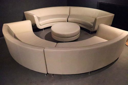 Five-Piece American Leather Sectional and Ottoman