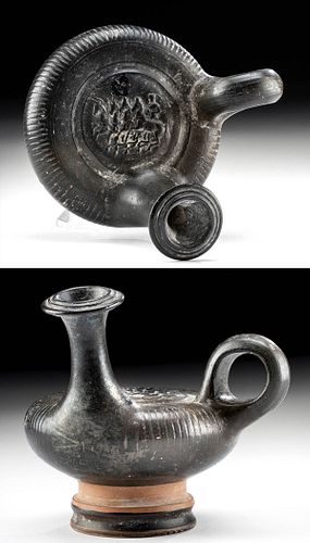 Apulian Black-Glazed Pottery Guttus Tethrippon