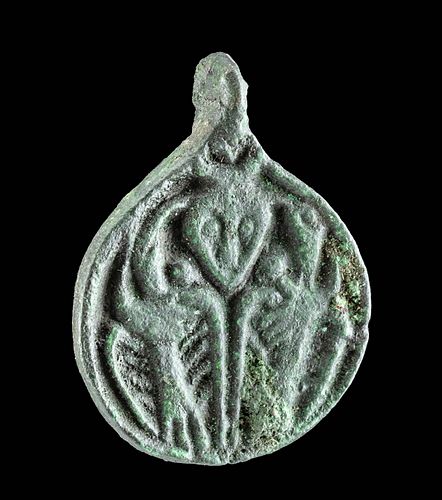 9th C. Viking Brass Pendant - Odin w/ Ravens