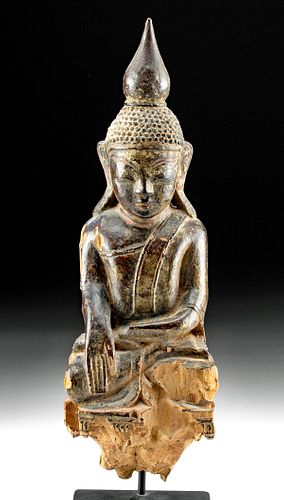 19th C. Burmese Lacquered Wood Seated Buddha