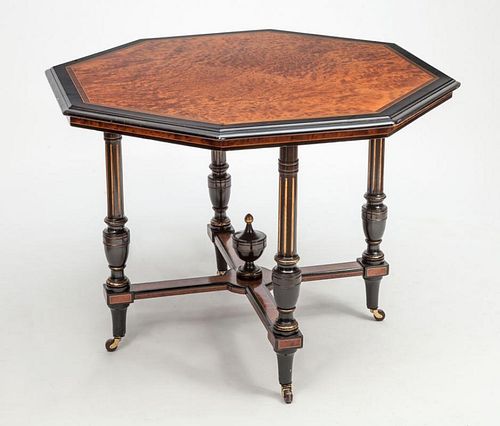 Napoleon III Inlaid Burl Birch and Ebonized Octagonal Center Table