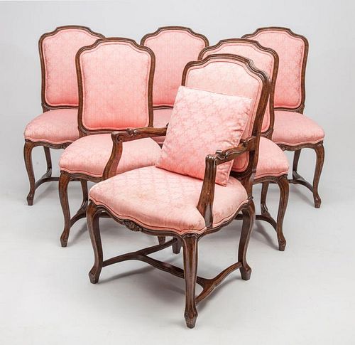 Set of Ten Rococo Style Carved Walnut Dining Chairs