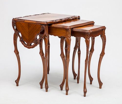 Art Nouveau Mahogany Set of Three Nesting Tables