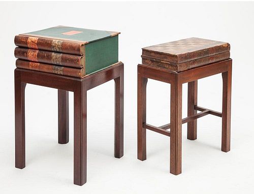 Book-Form Box on Mahogany Stand and a Book-Form Backgammon Game Board on a Mahogany Stand