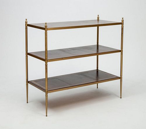 Directoire Style Brass and Tooled Leather Three-Tier Étagère