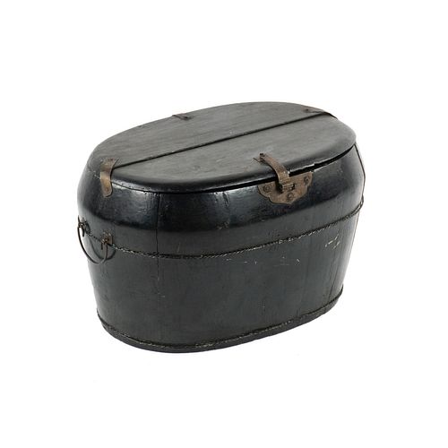 19th C. Chinese Black Lacquered Oval Rice Grain Storage Box
