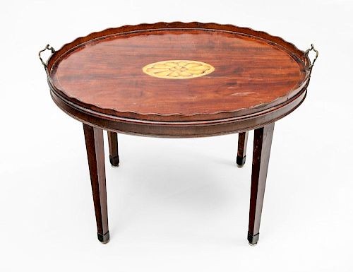 George III Style Oval-Inlaid Mahogany Tray-Top Table