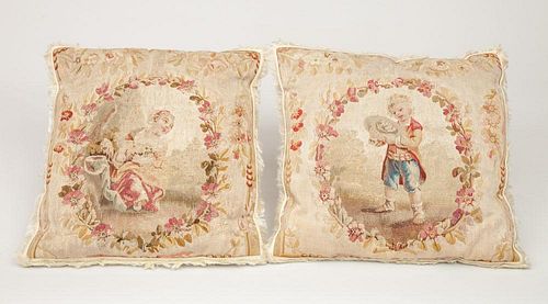 Pair of French Figural Tapestry Pillows