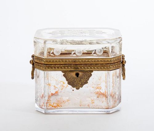 French Brass-Mounted Engraved Glass Octagonal Box