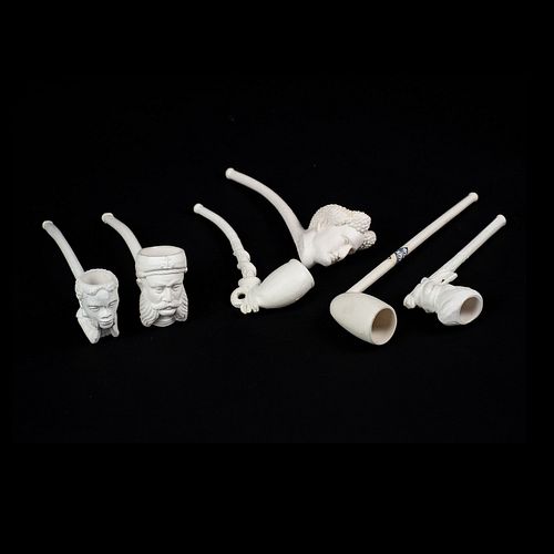 Grouping of 6 Goedewaagen White Clay Smoking Pipes