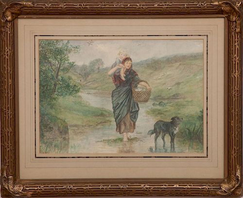 Continental School: Woman Carrying a Child and a Basket