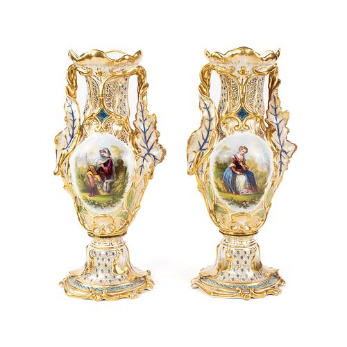 Pair of 19th C. French Porcelain Vieux Paris Vases