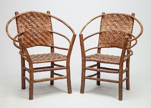 Pair of Bentwood and Woven Reed Armchairs