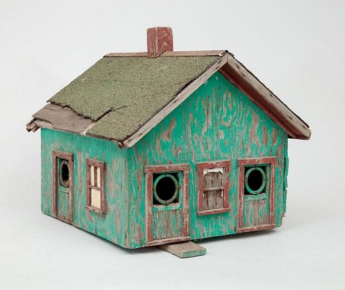 Green Painted House-Form Birdhouse