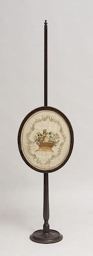 Victorian Mahogany and Silk Embroidered Pole Screen