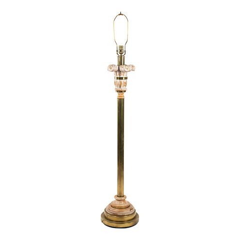 Hollywood Regency Brass and Carved Wood Floor Lamp