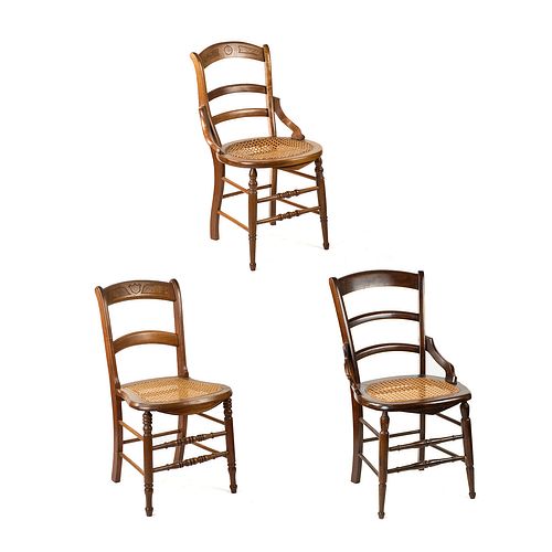 Group of Three Antique Wooden Cane Seat Parlor Chairs