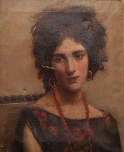 20th Century School: Portrait of a Woman in a Red Necklace