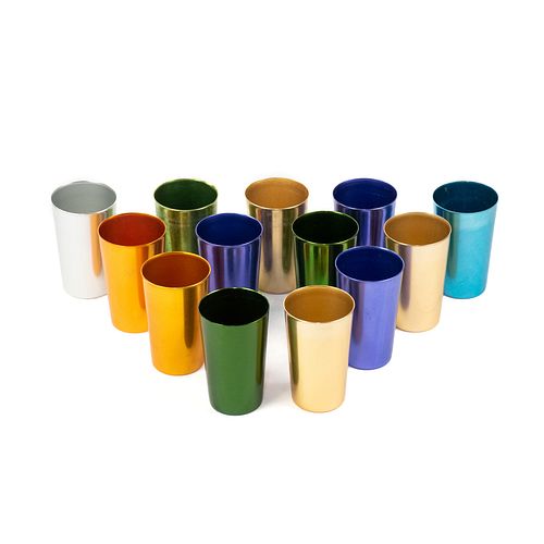 Group of 13 Bascal Italy Multi-Colored Aluminum Cups