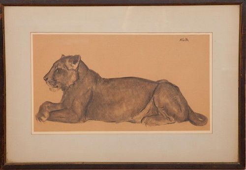 20th Century School: Lioness; and Elephant