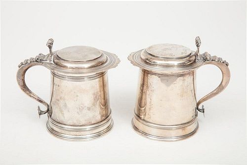 Pair of English Silver Miniature Tankards, in the Style of Charles II