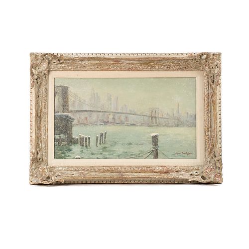 Johann Berthelsen Brooklyn Bridge Signed Oil on Canvas