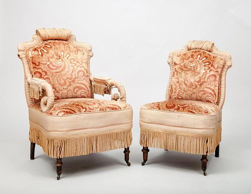 Two Napoleon III Velvet-Upholstered Chairs