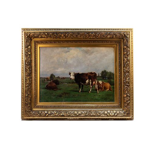 Ogden Wood Cows Signed Oil on Canvas