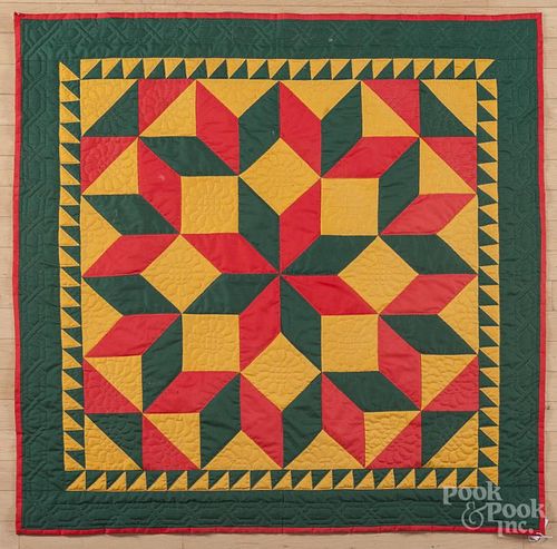 Contemporary child's star variant quilt, dated 1984, 43'' x 44''.