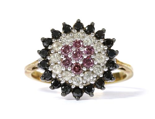 A 9ct gold treated diamond cluster ring,