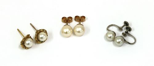 Three pairs of pearl earrings,