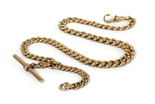 A 9ct gold graduated curb link Albert chain,