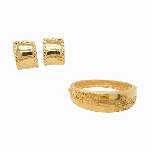 Designer Givency Gold Tone Earrings & Hinged Bangl