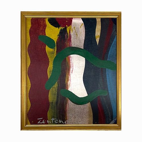 Signed Zenteno Abstract Oil Painting On Board
