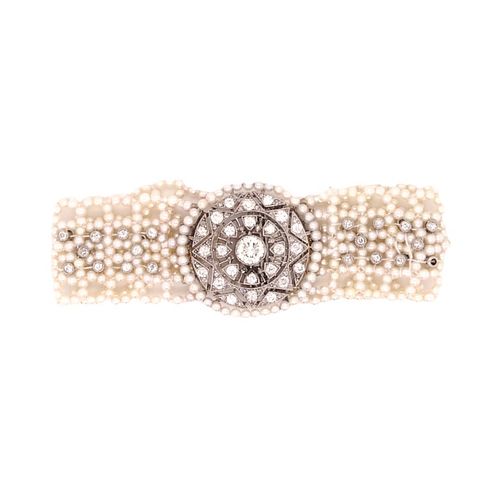 4.75ct Diamond & Seed Pearl French Bracelet
