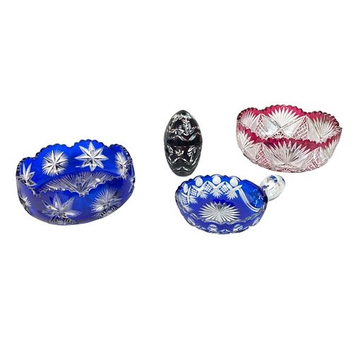 4 Vintage Bohemian Cobalt & Ruby Glass Bowls+